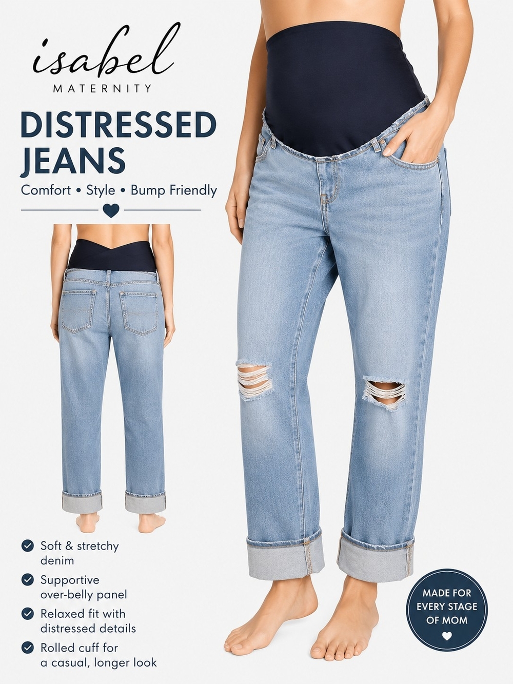 Isabel Maternity by Ingrid & Isabel Light Blue Distressed Over-Belly Jeans